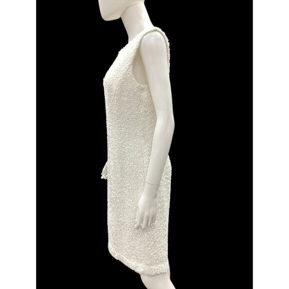 Escada Dress Women’s SZ 12 Sheath Style Sleeveless Boucle Midi Back Zipper White - Picture 2 of 4